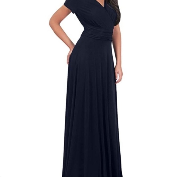 Koh Koh Cap Sleeve Semi-formal Black maxi gown wrap deep v-neck in black size s - Picture 2 of 12